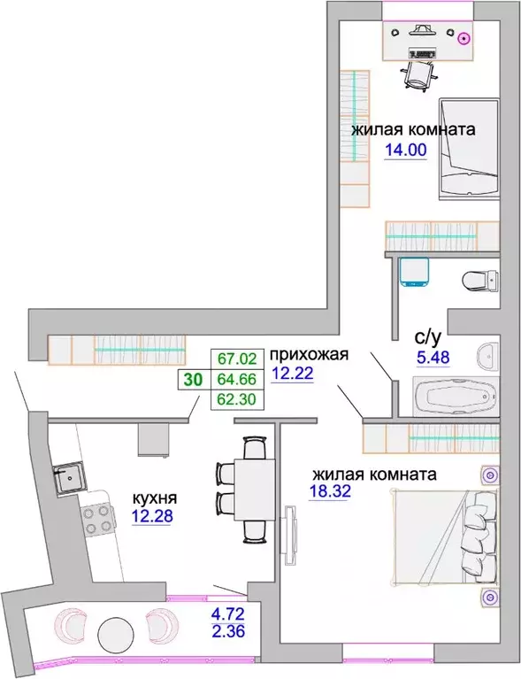 2-к кв. Калининградская область, Зеленоградск ул. Тургенева, 16А (65.5 ... - Фото 0