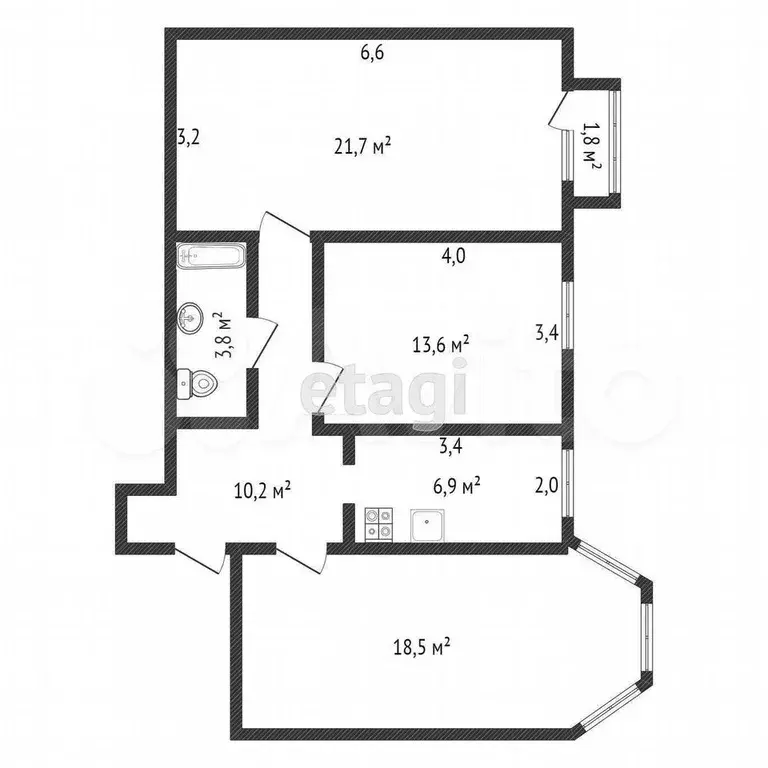 3-к. квартира, 75,1 м, 4/5 эт. - Фото 0