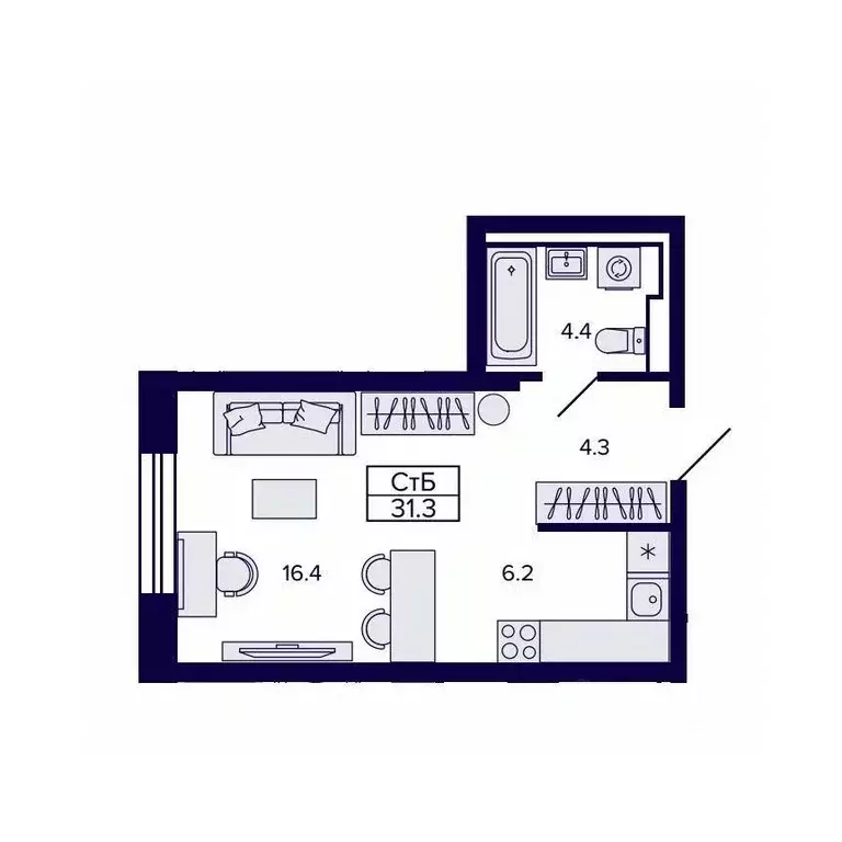Студия Хабаровский край, Хабаровск ул. Карла Маркса, 96/1 (31.36 м) - Фото 1