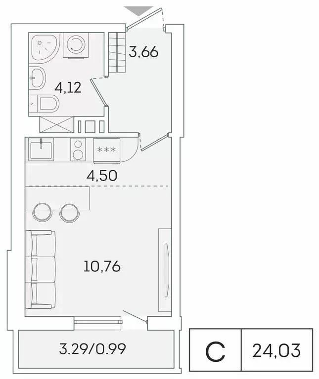 Квартира-студия: Мурино, Графская улица, 6к1 (23.1 м) - Фото 0
