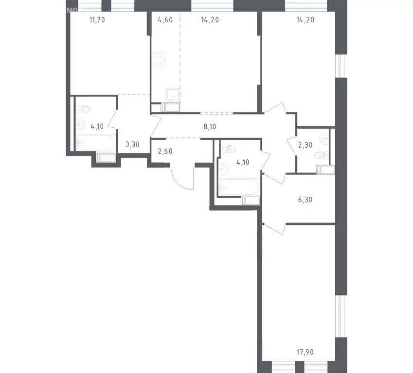 3-комнатная квартира: посёлок Песочный, Центральная улица, 85 (91.7 м) - Фото 1