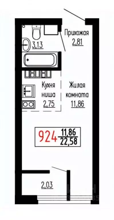 Студия Свердловская область, Екатеринбург ул. Лыжников, 3 (22.6 м) - Фото 1