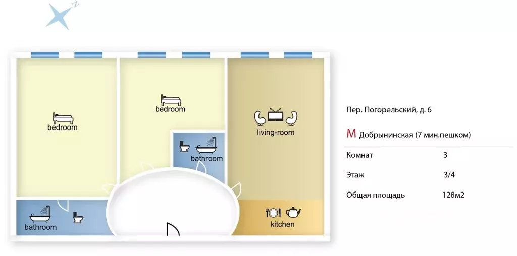 3-к кв. Москва Погорельский пер., 6 (128.0 м) - Фото 2