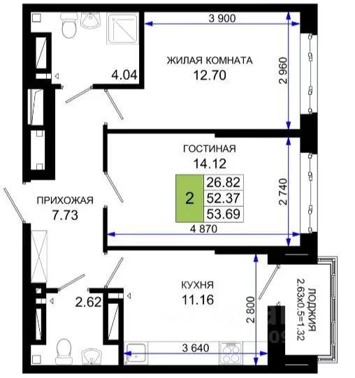 2-к кв. Ростовская область, Ростов-на-Дону Элеваторный пер., 6/2с ... - Фото 0