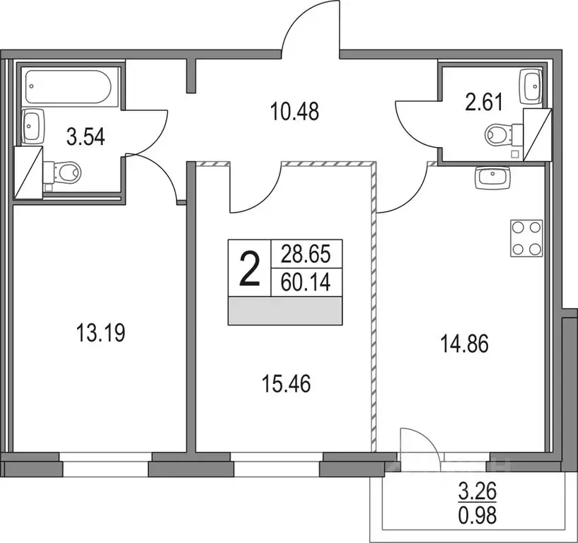 2-к кв. Санкт-Петербург Коломяжский просп., 13к3 (60.14 м) - Фото 1