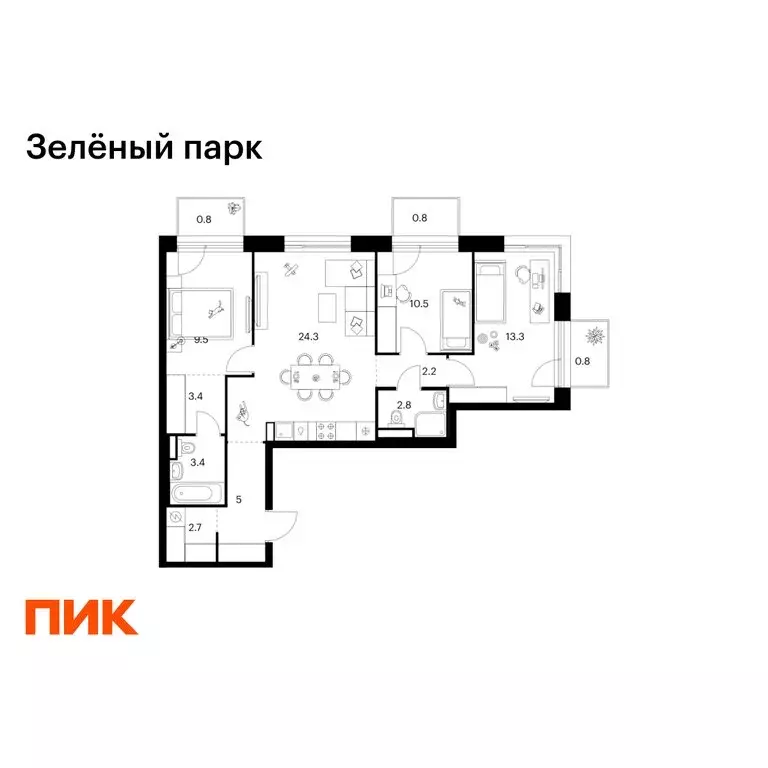 3-комнатная квартира: Зеленоград, 22-й микрорайон, 6.6 (79.5 м) - Фото 1