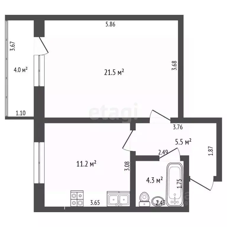 1-к кв. Саха (Якутия), Якутск ул. Якова Потапова, 14/2 (44.5 м) - Фото 2