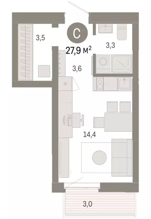 Квартира-студия: Тюмень, Ленинский округ (27.85 м) - Фото 1