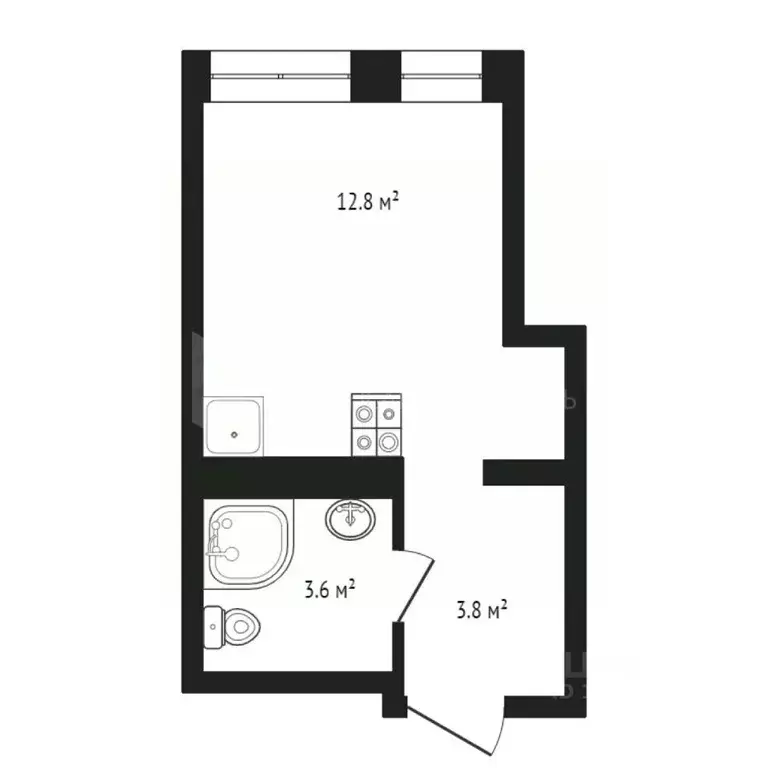 Студия Тюменская область, Тюмень ул. Газовиков, 38к2 (20.13 м) - Фото 1