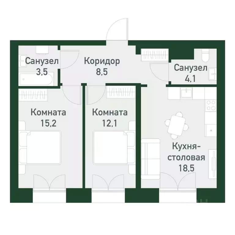 2-к кв. Свердловская область, Екатеринбург Академический мкр, 45-й ... - Фото 0