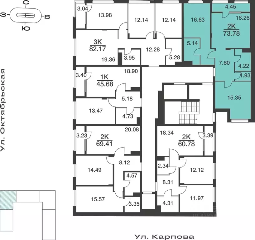 2-к кв. Тульская область, Тула ул. Карпова, 103А (73.78 м) - Фото 1