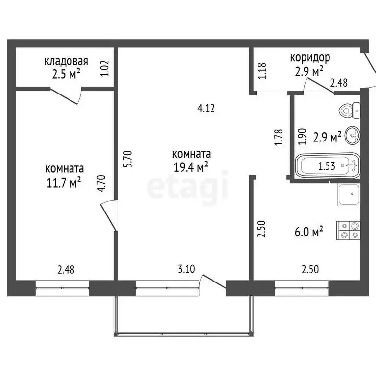 2-комнатная квартира: Стерлитамак, улица Дружбы, 29 (42.9 м) - Фото 1
