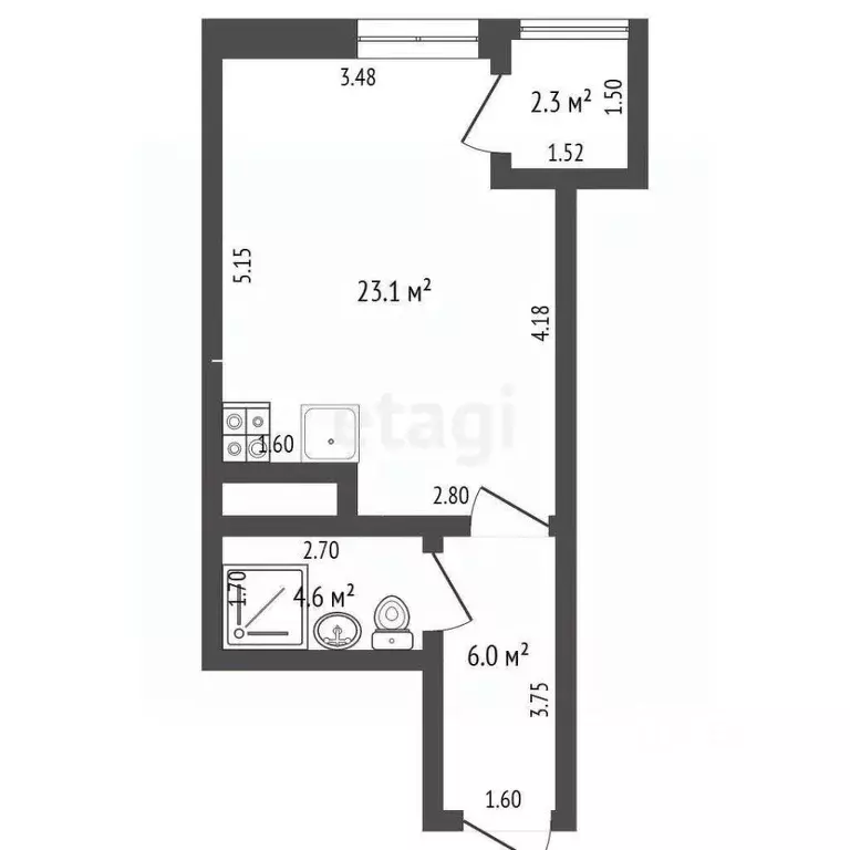 Студия Крым, Ялта 10-й мкр,  (37.0 м) - Фото 1