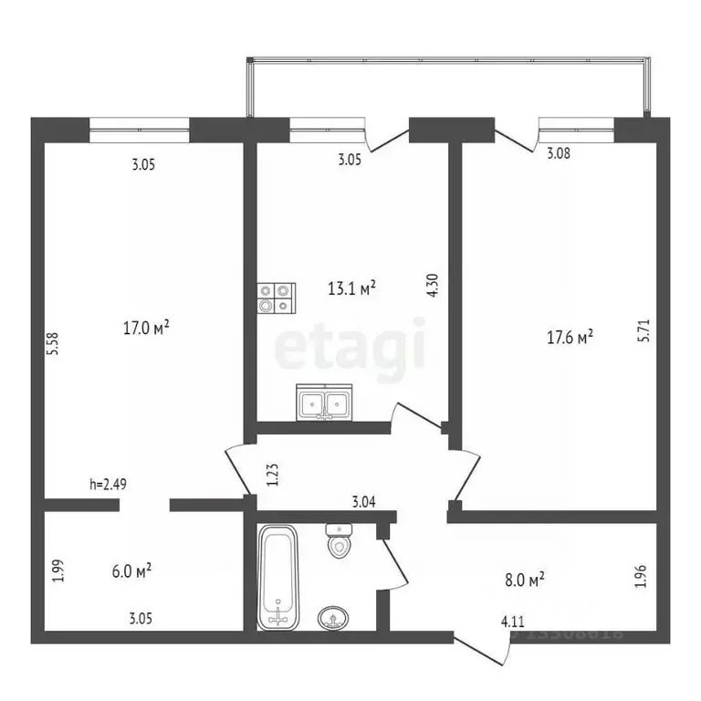 2-к кв. Омская область, Омск ул. 25-я Линия, 72 (68.6 м) - Фото 1