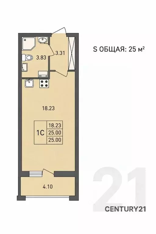 Студия Санкт-Петербург Новолитовская ул., 14 (25.0 м) - Фото 2