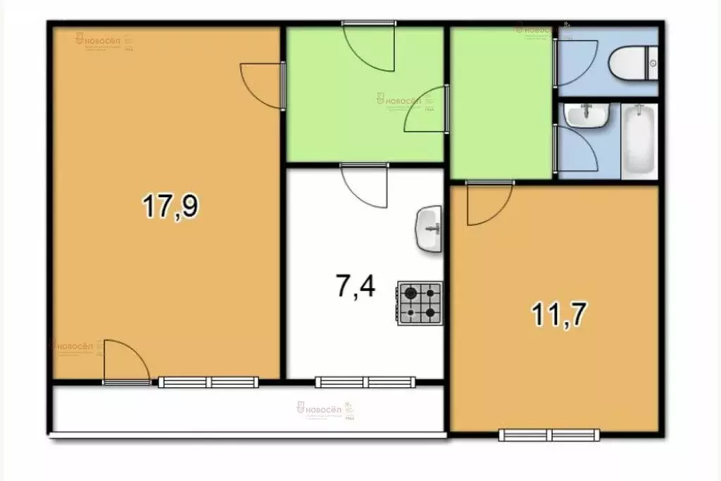 2к в -комнатной квартире (15 м) - Фото 1