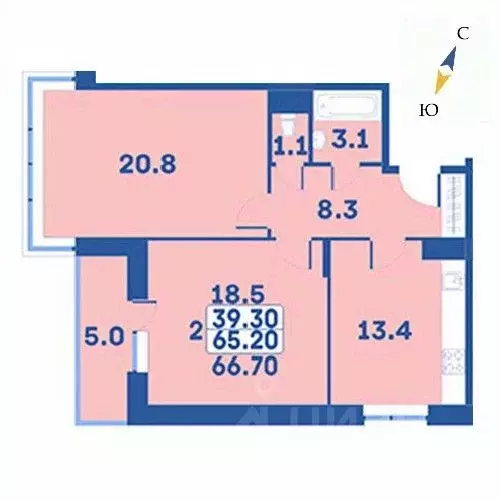 2-к кв. Москва № 27 кв-л, 94 (66.7 м) - Фото 0