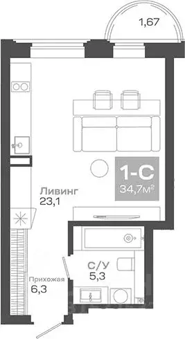 Студия Новосибирская область, Новосибирск Академгородок мкр, ул. Мусы ... - Фото 0