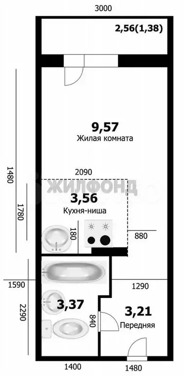 Квартира-студия, 19,3 м, 15/17 эт. - Фото 0