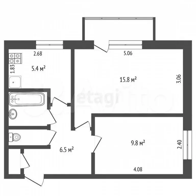 2-к. квартира, 41,6 м, 3/4 эт. - Фото 0