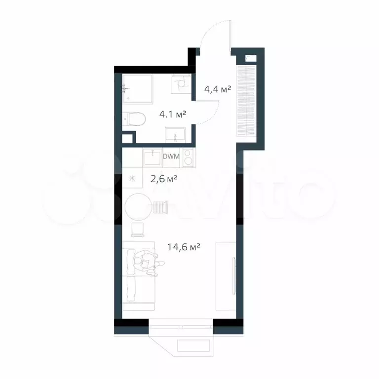 Квартира-студия, 25,7 м, 4/16 эт. - Фото 0
