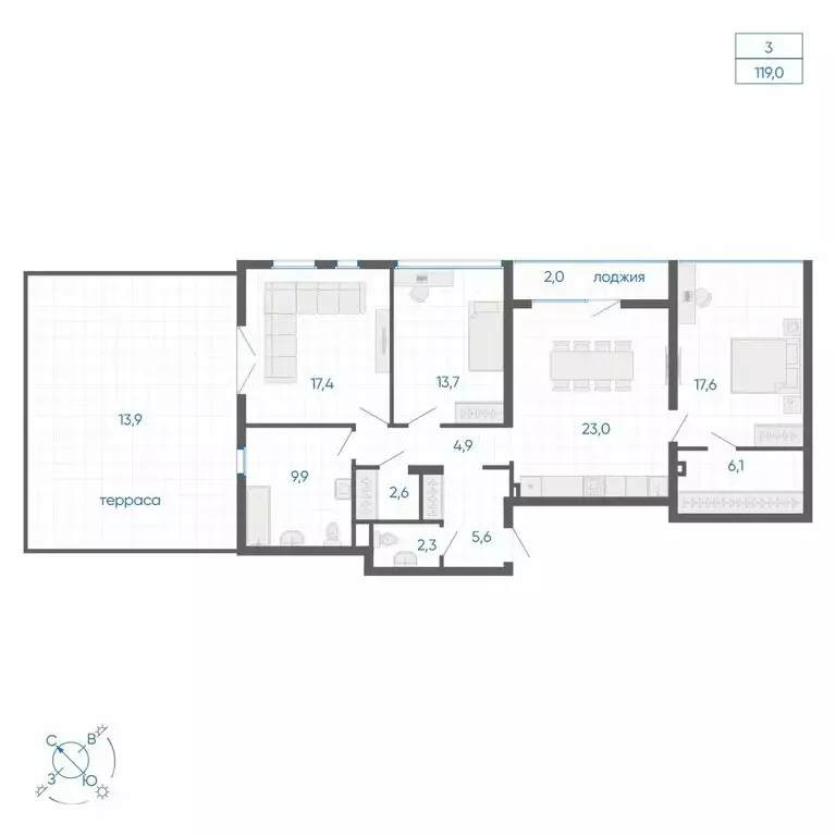 3-комнатная квартира: Екатеринбург, улица Вильгельма де Геннина, 59 ... - Фото 2