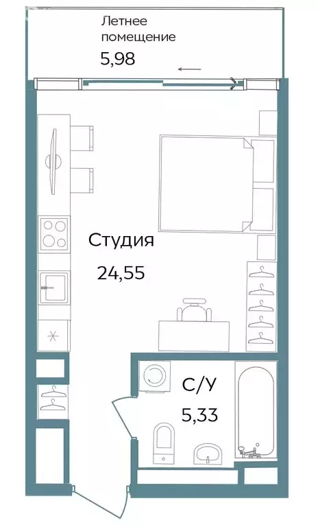 Квартира-студия: Саки, курортный кластер Темпо (35.86 м) - Фото 0