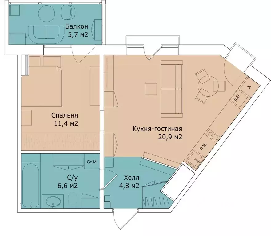 1-к кв. Санкт-Петербург Магнитогорская ул., 3к2 (47.0 м) - Фото 1