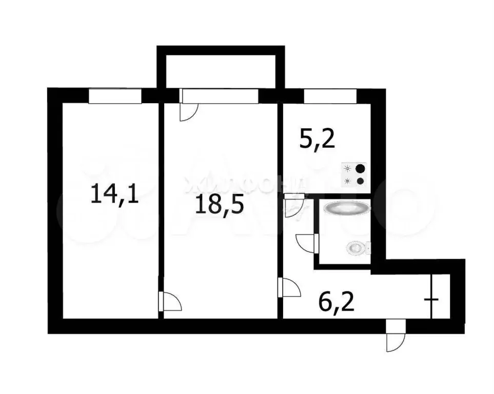 2-к. квартира, 47,3 м, 4/5 эт. - Фото 0