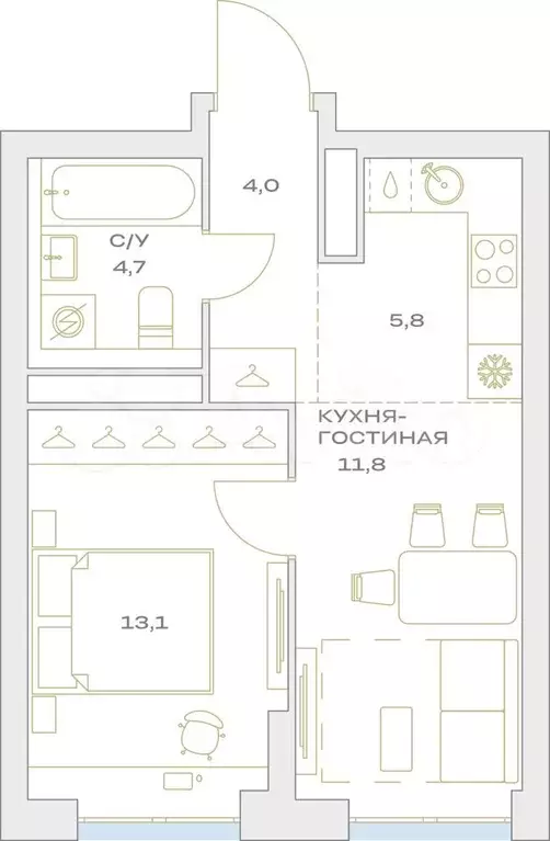 2-к. квартира, 39,4 м, 14/23 эт. - Фото 1