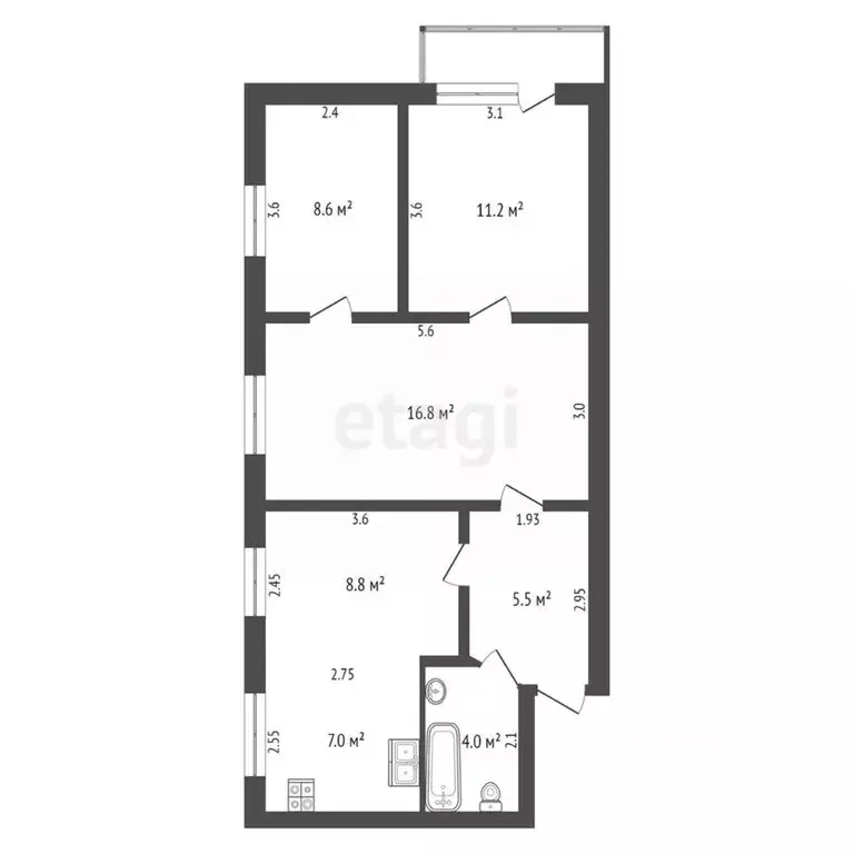 3-к кв. Ростовская область, Таганрог ул. Фадеева, 47 (61.9 м) - Фото 2
