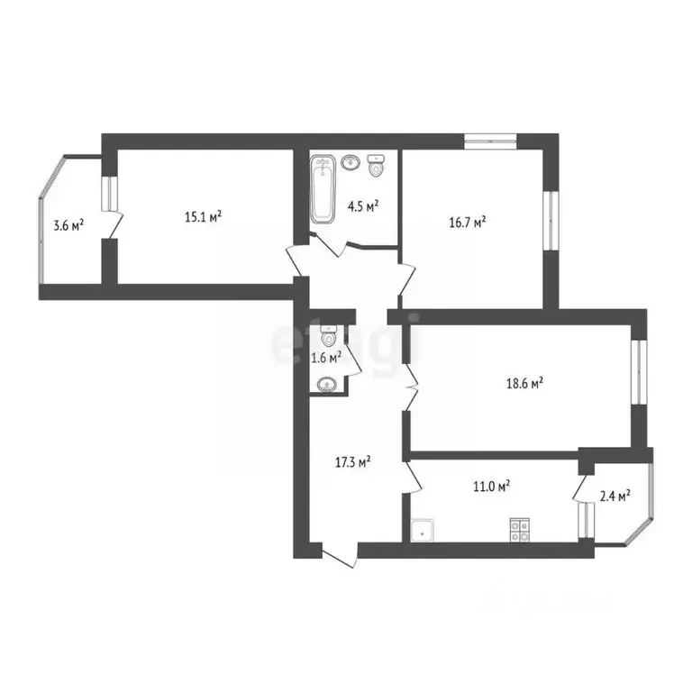 3-к кв. Ханты-Мансийский АО, Сургут ул. Маяковского, 9/2 (84.2 м) - Фото 1