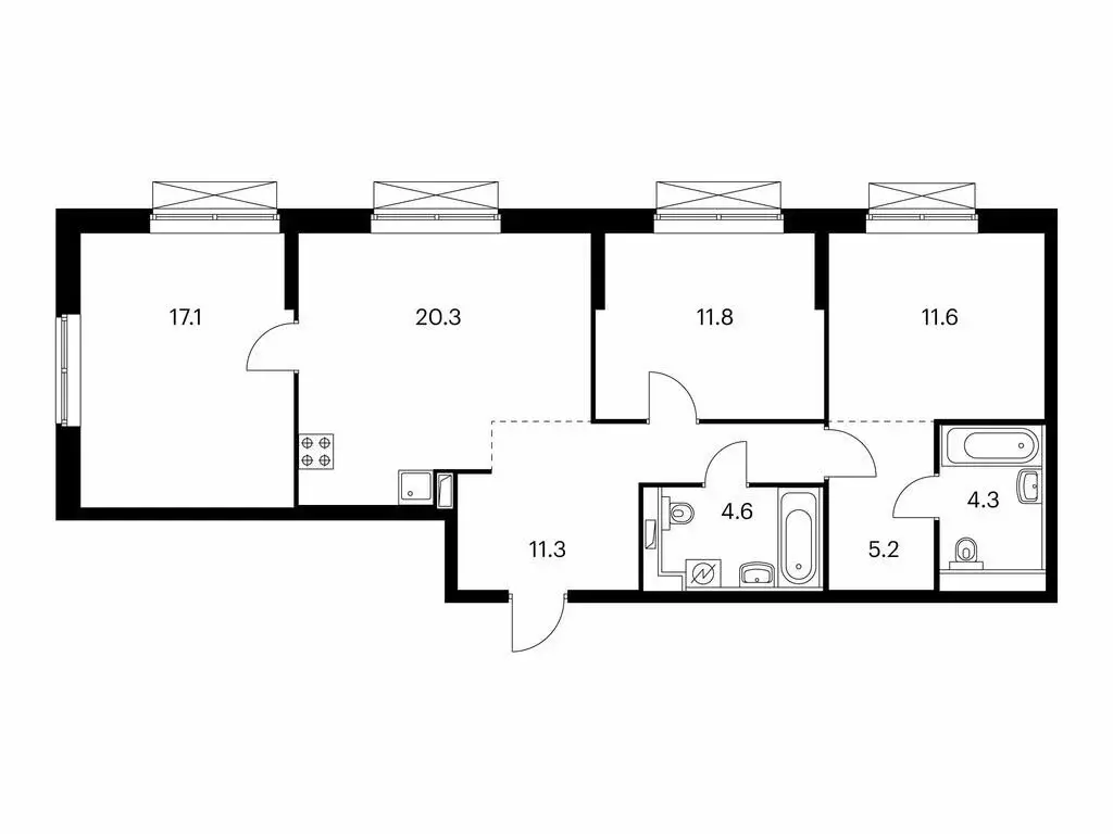 3-комнатная квартира: Казань, ЖК Сиберово, 1 (86.2 м) - Фото 0