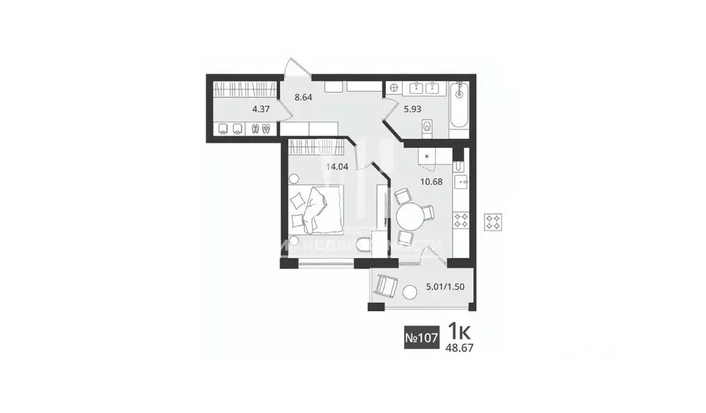 1-к кв. Калининградская область, Светлогорск Новая ул., 108-114 (48.67 ... - Фото 0