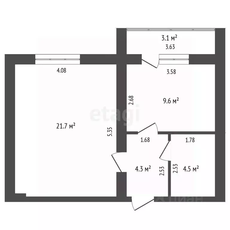 1-к кв. Алтайский край, Барнаул пер. Малый Прудской, 44/252Б (41.7 м) - Фото 2