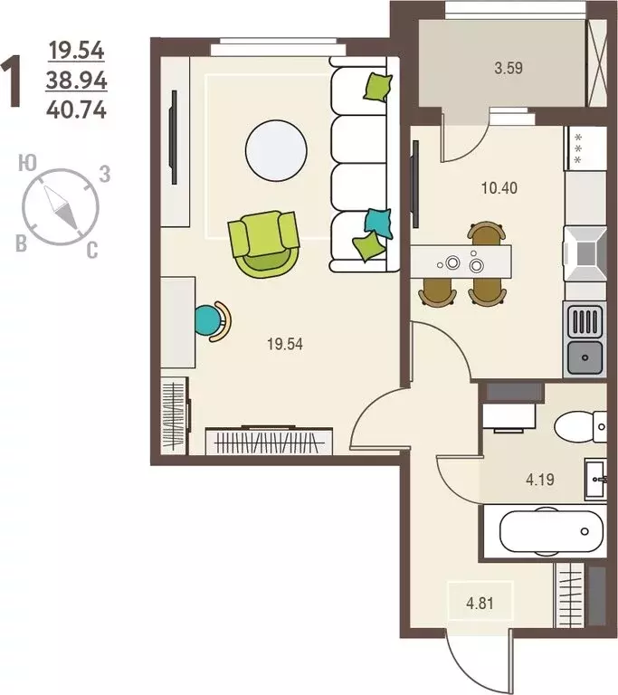 1-комнатная квартира: Курск, улица Энгельса, 115/4 (40.74 м) - Фото 0