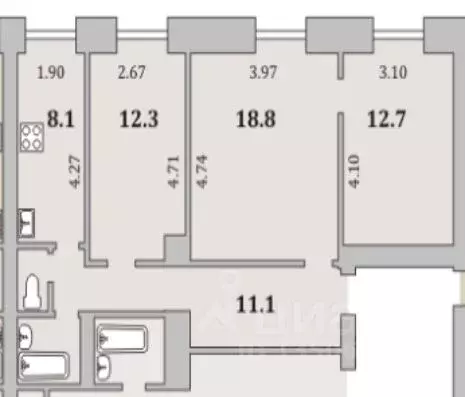 3-к кв. Мурманская область, Мурманск ул. Папанина, 34/25 (67.0 м) - Фото 1