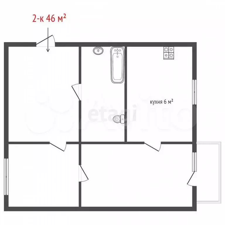 2-к. квартира, 46,1 м, 3/5 эт. - Фото 0
