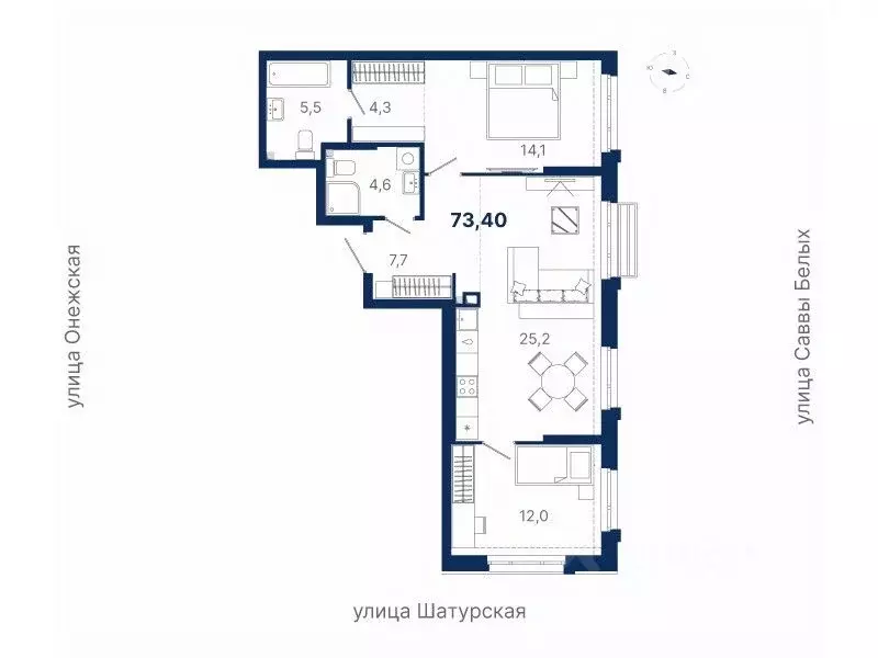 2-к кв. Свердловская область, Екатеринбург ул. Шатурская (73.4 м) - Фото 0