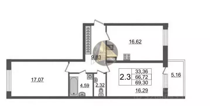 2-к кв. Санкт-Петербург ул. Александра Матросова, 1 (66.72 м) - Фото 2