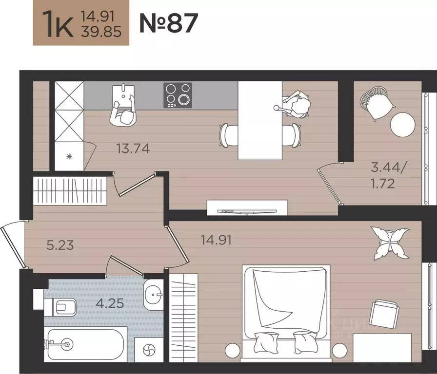 1-к кв. Калининградская область, Калининград Мой Город жилой комплекс ... - Фото 1