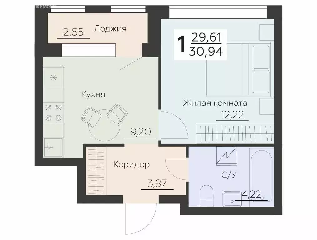 1-комнатная квартира: Воронеж, Ленинградская улица, 29Б (30.94 м) - Фото 0