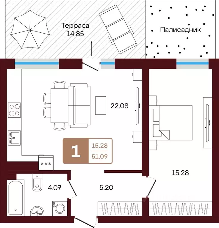 1-к кв. Башкортостан, Иглинский район, с. Акбердино  (51.09 м) - Фото 1