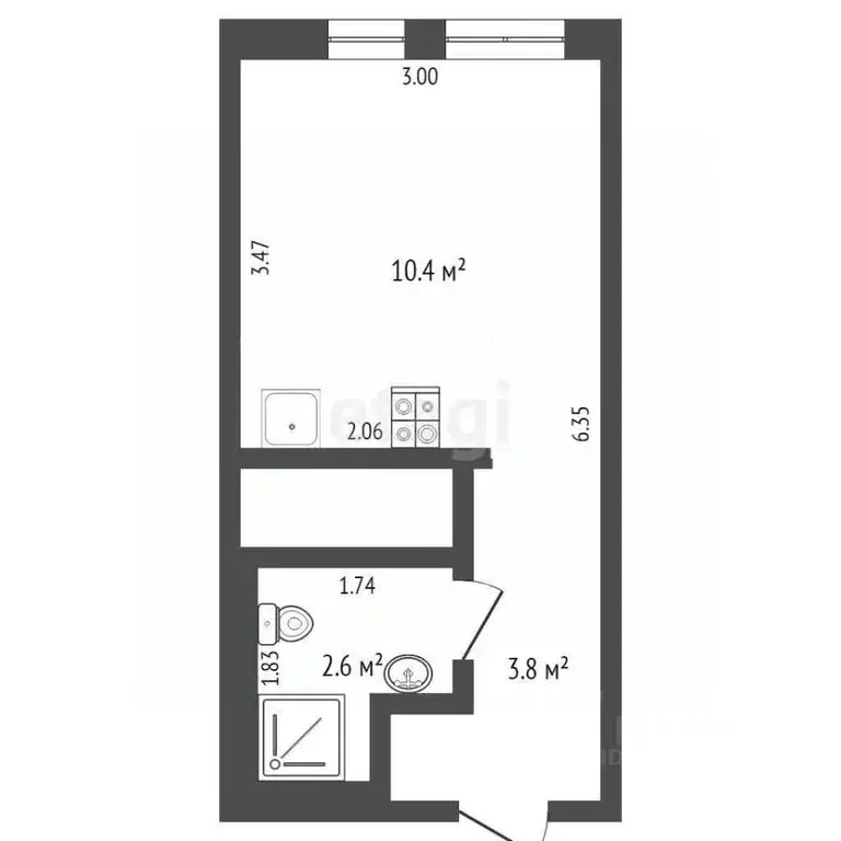 Студия Тюменская область, Тюмень Харьковская ул., 76 (17.4 м) - Фото 2