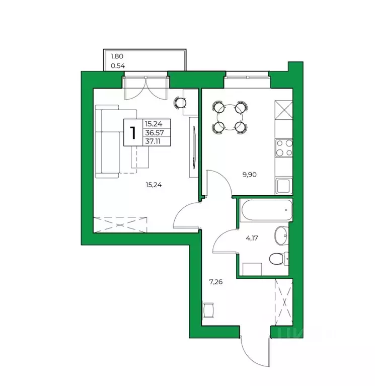 1-к кв. Башкортостан, Уфимский район, Зубовский сельсовет, с. Зубово ... - Фото 1