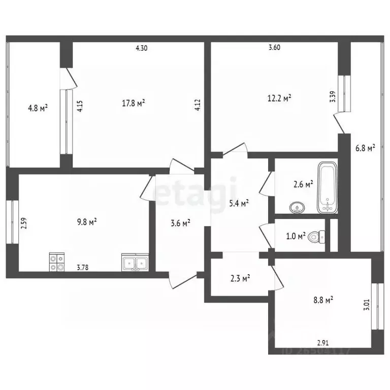 3-к кв. Севастополь ул. Астана Кесаева, 5/11 (72.3 м) - Фото 2
