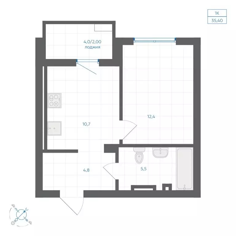 1-комнатная квартира: Челябинск, ЖК Клевер (35.4 м) - Фото 1