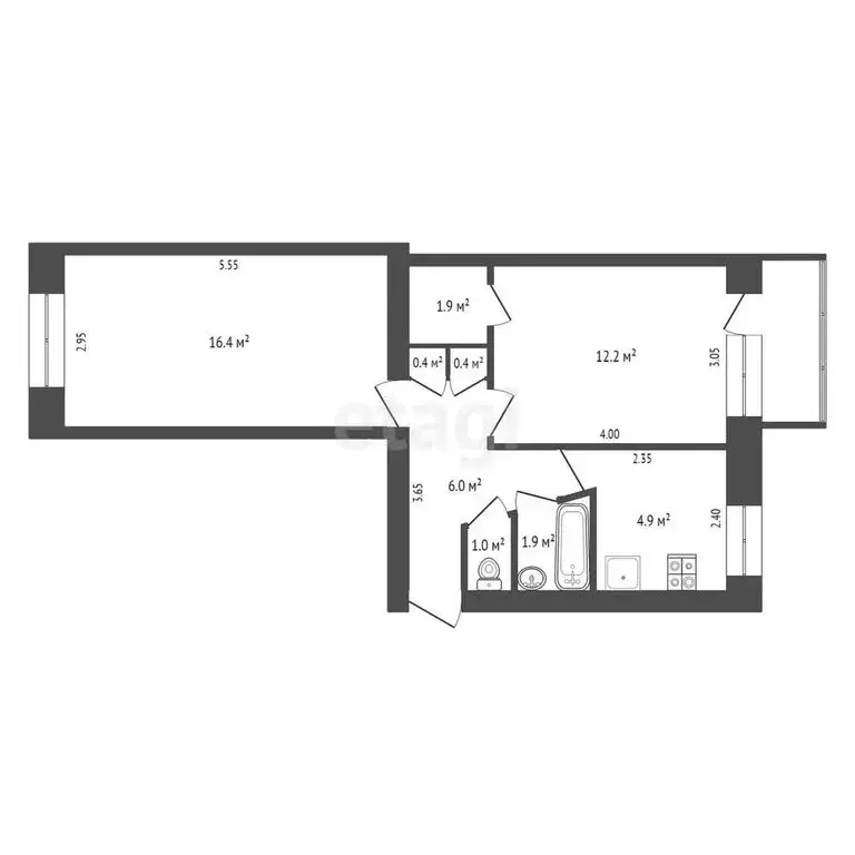 2-комнатная квартира: Ялуторовск, улица 50 лет Октября, 8 (45.1 м) - Фото 1