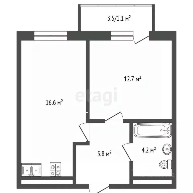 1-к кв. Вологодская область, Вологда ул. Герцена, 105 (39.3 м) - Фото 2