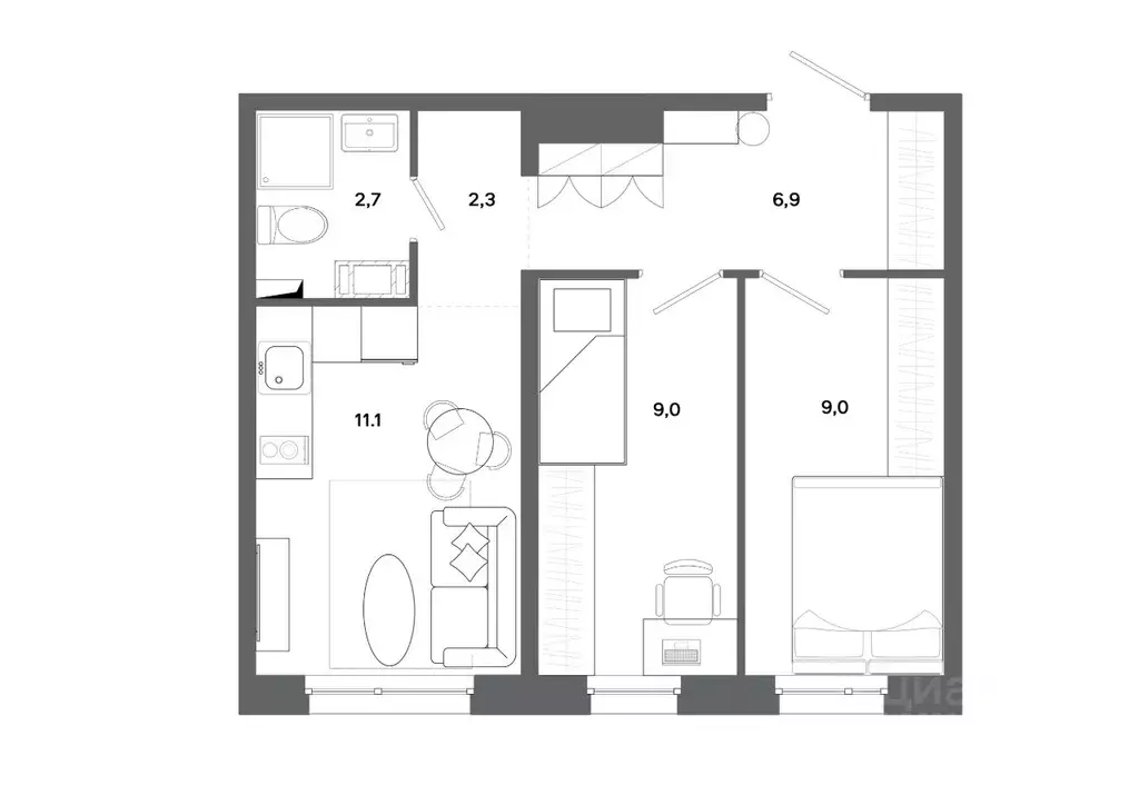 2-к кв. Ханты-Мансийский АО, Сургут 30А мкр,  (41.0 м) - Фото 0